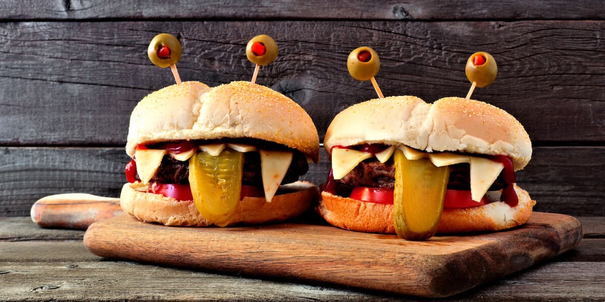 Halloween monster hamburgers
